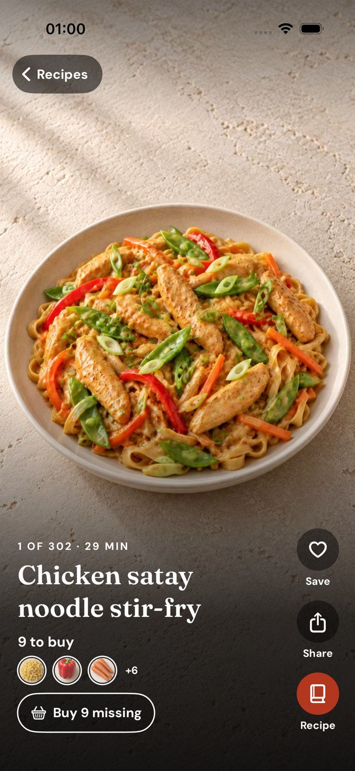 Portrait Browse recipe for chicken satay noodle stir-fry
