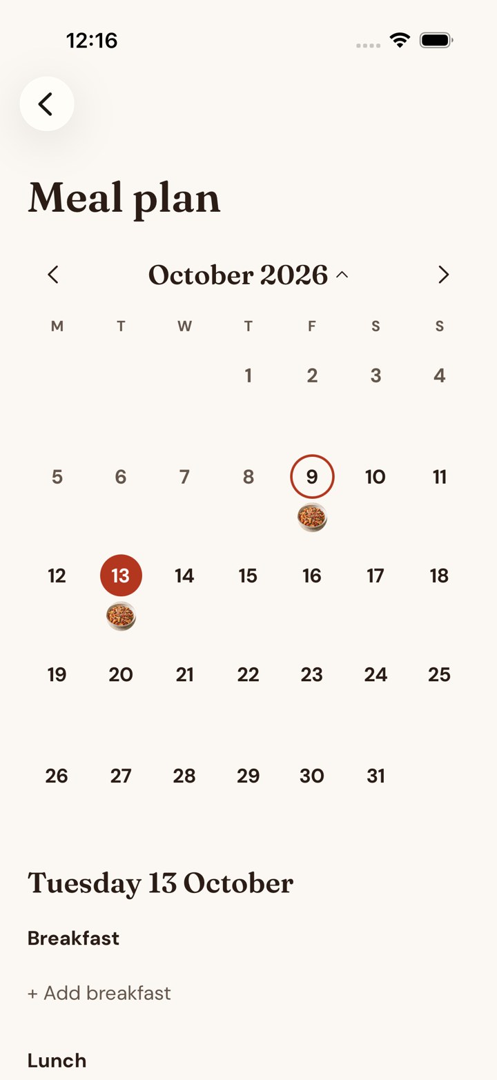 Meal plan October calendar showing a planned meal