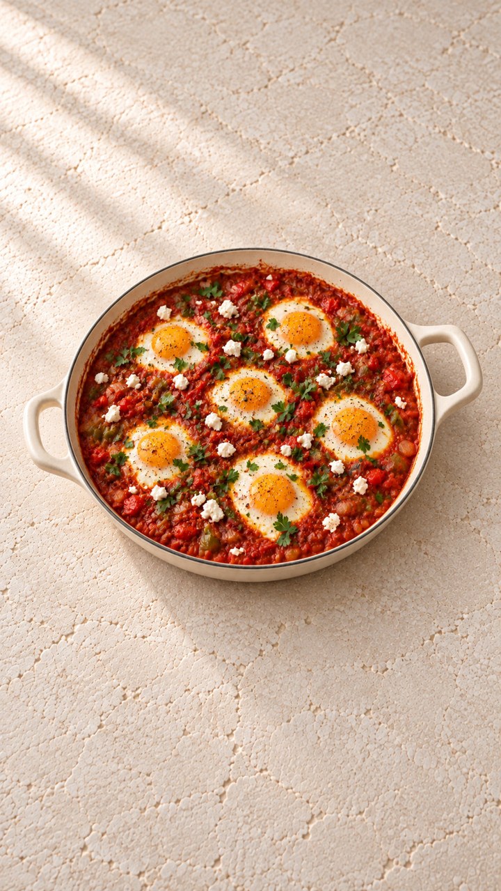 Shakshuka with eggs in tomato sauce